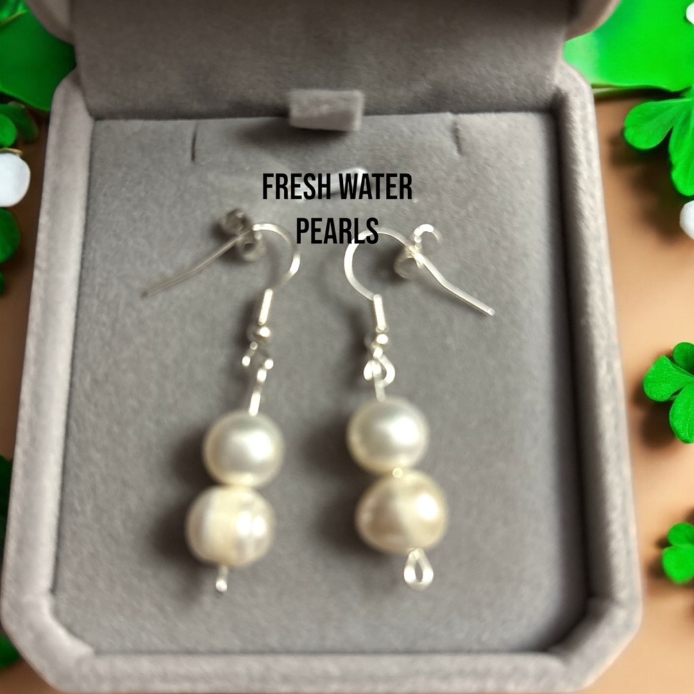 Silver Tone and  Fresh Water Pearl Drop Earrings